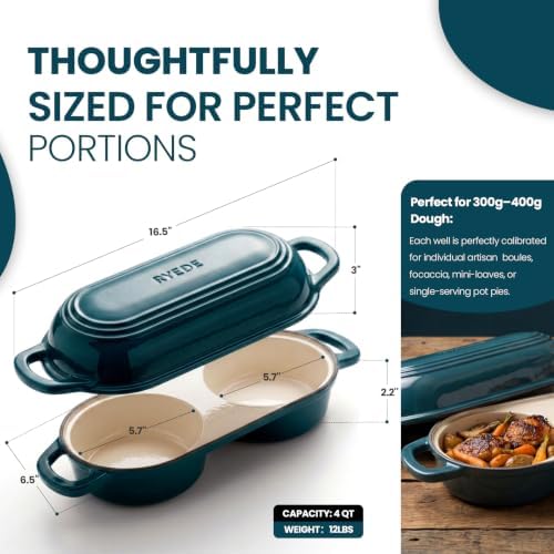 Enameled Cast Iron Bread Loaf Pan with Lid,Double Sourdough Baking Pan-Teal - Image 3