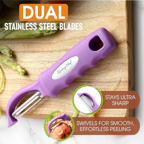 Spring Chef Swivel Vegetable Peeler for Kitchen w/Ergonomic Handle, Orchid - Image 2