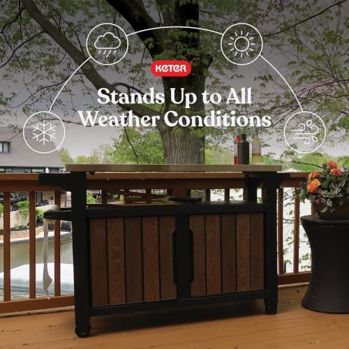 Keter Unity XL Outdoor Entertainment Cart with Wood‑Look Finish, 78‑Gallon Patio Storage Cabinet, Food Prep Station, Stainless‑Steel Top for BBQ, Grill, Patio, Deck & Backyard, Walnut - Image 3