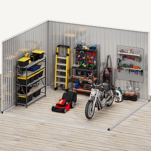 DWVO 10x8ft Large Tool Storage Shed with Window, Lockable Doors, and Sloped Roof, Oversized Steel Outdoor Storage Shed for Garden, Patio, Garage, Backyard, Lawn - Gray & White - Image 7
