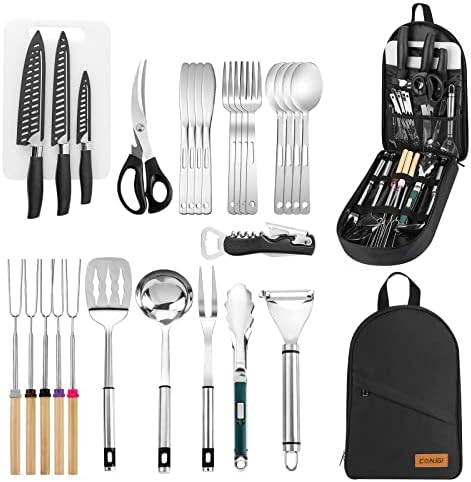 Camping Cookware Storage Bag - Camping Cooking Utensils Set Bag Camping Tool Portable Storage Bag Suitable for Knife, Fork, Spoon, Chopping Board, Chef's Knife,Kitchenware Storage by CONJGI