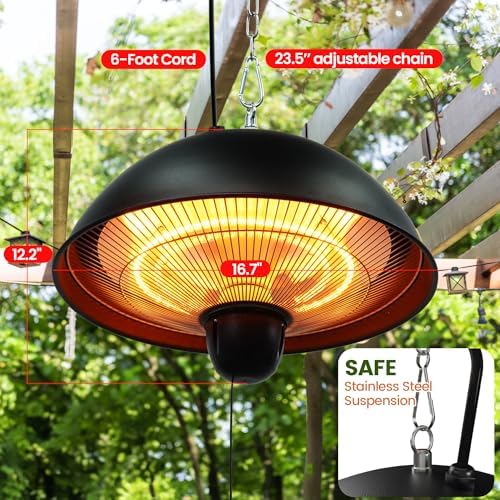 Hanging Patio Heater, Outdoor/Indoor Electric Infrared, Ceiling Heater with 3 Adjustable Modes 600W/900W/1500W. - Image 4