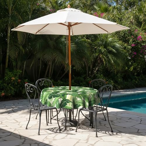 LVTXIII Round Outdoor Tablecloth with Umbrella Hole and Zipper, Water-Repellent 60 Inch Patio Table Cover for Bistro, Garden, Patio & Picnic, Swaying Palms Green - Image 5