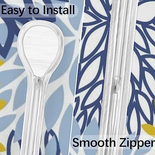 Fitted Round Tablecloth with Umbrella Hole and Zipper Spring Floral Outdoor Elastic Table Cloth 45"-56" Oil-Proof Waterproof Yellow Navy Chrysanthemum Patio Table Cover for Picnic Party - Image 3