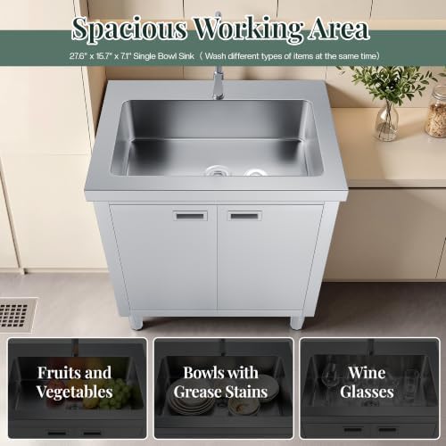 Jocisland 32 x 24 x 34 Inch Stainless Steel Utility Sink with Cabinet - Image 5