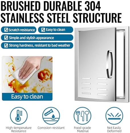 Outdoor Kitchen Doors with Vents - 20W x 27H Inch - 304 Stainless Steel BBQ Single Access Door with Detachable Handles for Outdoor Grill Cabinet,BBQ Island - Image 5