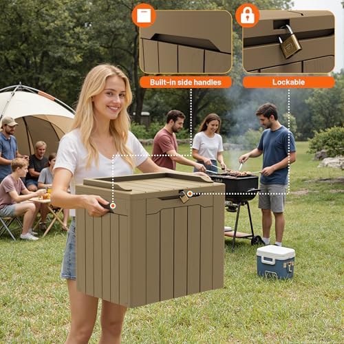 32 Gallon Deck Box Outdoor Indoor Waterproof Storage Box for Patio Furniture, Pool Accessories, Garden Tools, and Cushion Storage, Coffee - Image 5