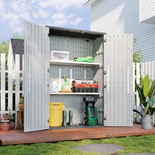 Aoxun 64 Cu.Ft Resin Outdoor Storage Shed with 2 Shelves & Floor, White by Aoxun