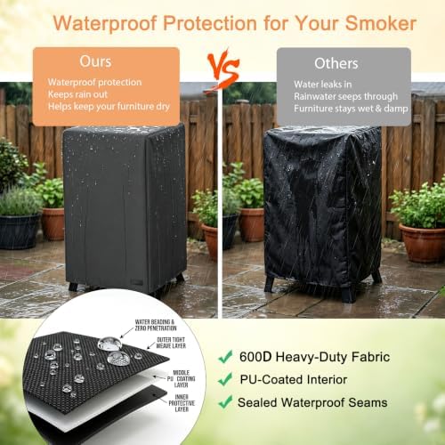 NettyPro Electric Smoker Cover, Heavy Duty Waterproof Vertical Smoker Cover for Masterbuilt Outdoor Square Grill Smoker, Black - Image 5