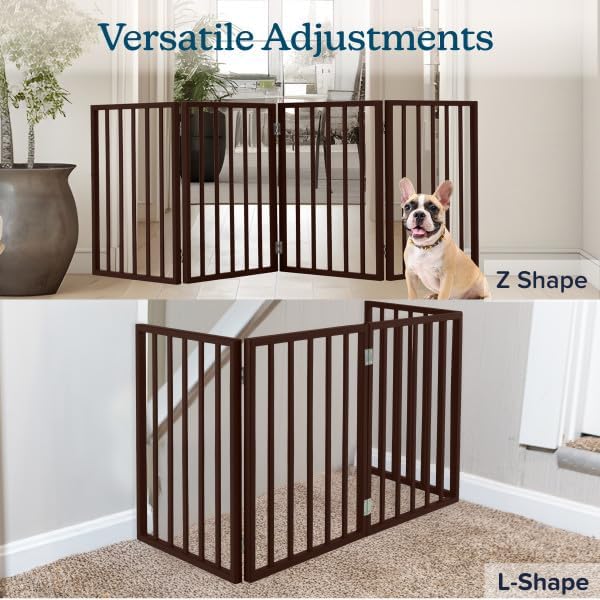Pet Gate - 4-Panel Indoor Foldable Dog Fence for Stairs, Hallways or Doorways - 72x24-Inch Retractable Wood Freestanding Dog Gates by PETMAKER (Brown) - Image 5