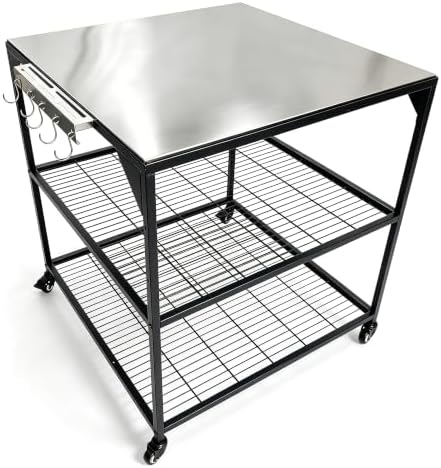 Three-Shelf Movable Stainless Steel & Steel Outdoor Dining Cart Table Pizza Oven Protable Grill and Heavy Duty Grill Cart Outdoor Table by HWGckct