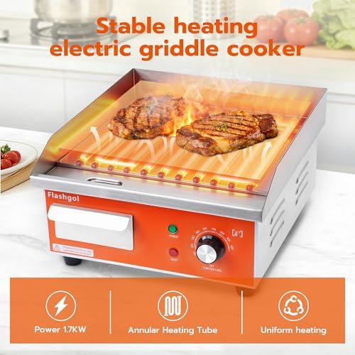 15" Stainless Steel Electric Countertop Griddle,110V 1500W Adjustable Temperature Control Smokeless Non-Stick Teppanyaki Grill for Resturant, Indoor, Kitchen,Outdoor, Camping, Commercial (15.3 In) - Image 3