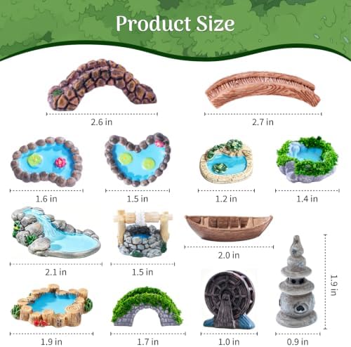 Mini Fairy Garden Accessories Furniture Outdoor Miniature Bridge Pond Set - Image 2