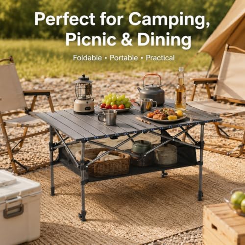 Portable Folding Camping Table, Adjustable Height, Black, 37 x 21 in - Image 6