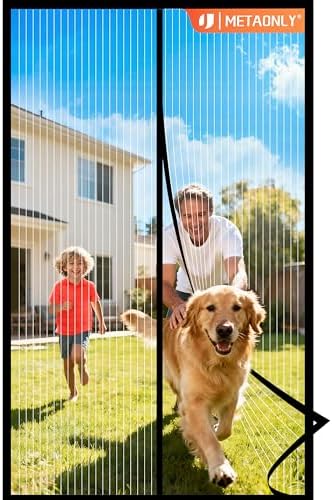 METAONLY Magnetic Screen Door Mesh, Works for Patio, Sliding Door, Keeps Bug Mosquito Out, Fresh Air Flow, Fits 30" x 80" Door - Curtain Size 32" x 82", Black Frame White Veil by Giveyouthebestexperience