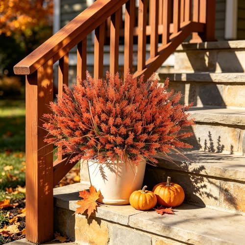12 Bundles Fall Faux Outdoor Plants, UV Resistant Artificial Fake Lavender with Monkey Grass, Realistic Faux Lavender Greenery Shrubs for Patio Porch Yard Garden Pathway Window Box Fall Home Decor - Image 5