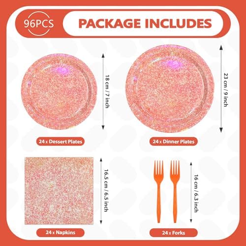 96Pcs Iridescent Rose Gold Birthday Party Decorations, Serves 24 - Image 5