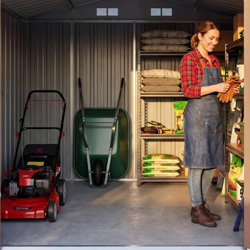 Devoko 8x12 FT Outdoor Storage Shed, Metal Tool Shed with Lockable Door&Slooping Roof, Outside Large Utility Storage for Garden Backyard Patio(Brown) - Image 3