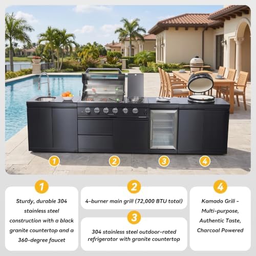 131'' LPG Outdoor Kitchen Island with Grill, 72000 BTU, 6-Burner, Black - Image 5