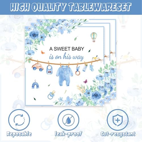 40pcs Blue Baby Boy Shower Decorations Boys Gender Reveal Plates and Napkins for Baby Shower BBQ Decorations Boy Baby Shower,Suitable for 20 Guests - Image 4