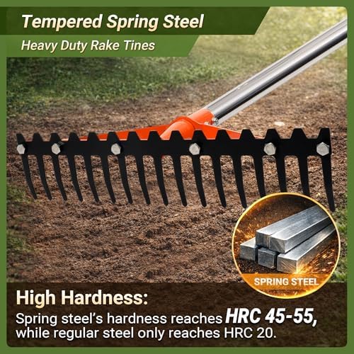 62 Inch Garden Rake with 17 Tempered Spring Steel Tines - Image 3