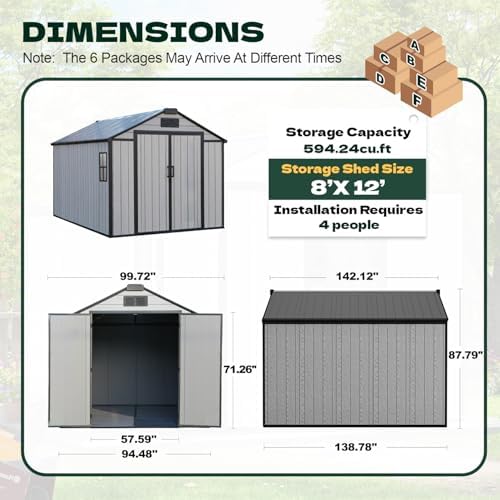 8 x 12 FT Resin Outdoor Storage Shed with Floor, Plastic Garden Shed - Image 2