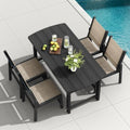 HDPE Outdoor Dining Set, Patio Table and 4 Stackable Armless Chairs, Black by Suunyn