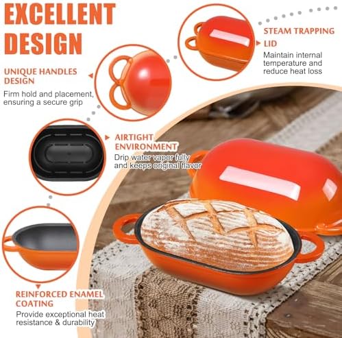 5 QT Enameled Cast Iron Sourdough Bread Oven, Loaf Pan with Lid - Image 4