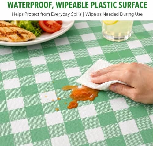 8 Pack Green Gingham Disposable Plastic Tablecloths, 54 x 108 Inch - Image 2