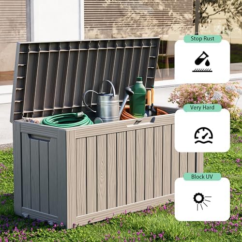 PatioZen 75 Gallon Outdoor Deck Box,Waterproof Resin Outdoor Storage Boxes, Outside Storage Lockable Container for Garden Tools,Indooor Cushions,Accessories (Grey) - Image 7