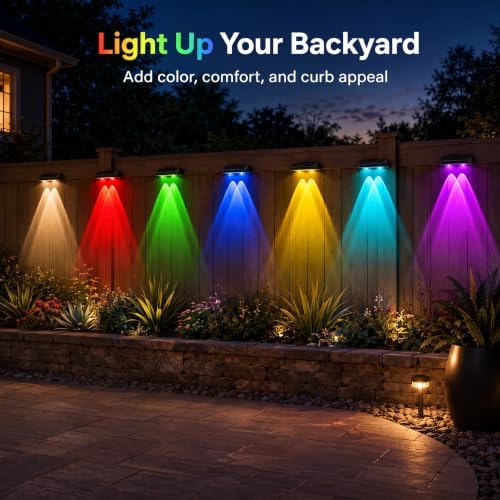 AUDLES Solar Fence Lights Outdoor Waterproof LED, 8 Modes Warm & RGB 6 Color Changing Solar Powered Flood Wall Lights, Solar Light for Step, Pathway, Garden, Deck, Stairs Decor- 12 Pack - Image 6