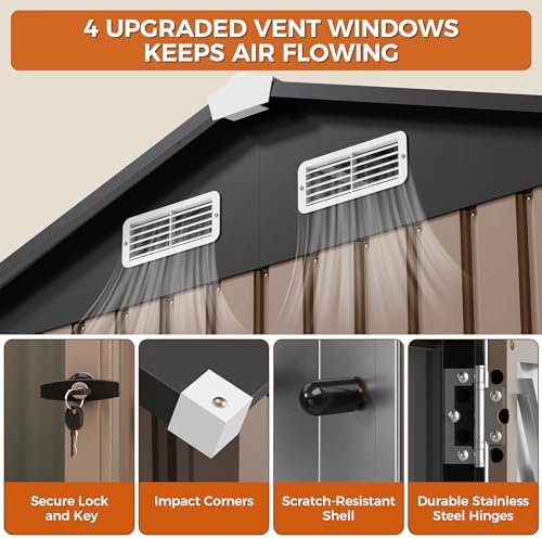 IRONCK 8x6FT Outdoor Storage Shed with Clear Window, Outdoor Shed, Brown - Image 5