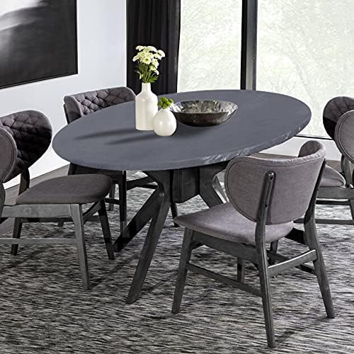 LUSHVIDA Round Tablecloth Fitted Table Cloth for 45"-56" Tables Silver Grey - Image 2