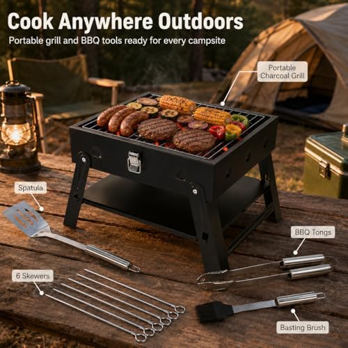 Small Portable BBQ Charcoal Grill: Mini Foldable Table Top Barbecue Grills - Image 3