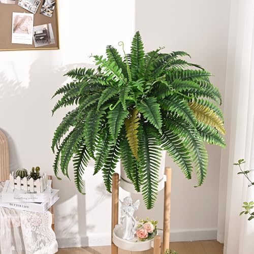 2PCS 45in Fake Ferns- Large Artificial Plants Outdoor, UV Resistant Artificial Ferns for Outdoors, 60 Branches Faux Boston Fern Realistic Weatherproof Fake Plants for Porch Home Patio Hanging Decor - Image 6