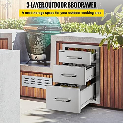 VEVOR Triple Access 18''W x 23''D Stainless Steel Outdoor Kitchen Drawers with 13.6''W x 26''H Trash Bin Pull Out Tray - Image 4