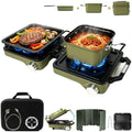 2 Burner Camping Stove with Cooking Set, 24000 BTU Propane Stove, Green by FIRXZYMZ