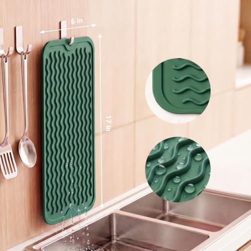 MicoYang Silicone Dish Drying Mat for Multiple Usage,Easy clean,Eco-friendly,Heat-resistant Silicone Mat for Kitchen Counter,Sink,Bar,Bottle,or Cup Green M 17 inches x 6 inches - Image 2