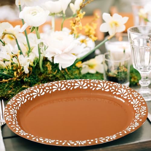 Whaline 50 Pcs Cielito Lindo Paper Plates 12 x 10 Inch Platos De Barro Mexicanos Disposable Dinner Plates Terracotta Clay Pottery Mexico Fiesta Party Supplies for Baby Shower Wedding Decor - Image 6