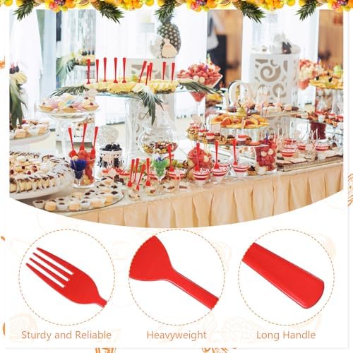 60 Pcs Red Disposable Plastic Forks Cutlery Heavy Duty Dinnerware Plastic Silverware Flatware for Home Office School Party Picnics Restaurant Outdoor Events or Every Day Use (Red) - Image 3