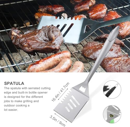 Grilljoy 8PCS BBQ Grill Tools Set with Extra Thick Stainless Steel Spatula, Fork, Tongs & Cleaning Brush - Complete Barbecue Accessories Kit with Portable Bag - Perfect Grill Gifts for Father's Day - Image 2