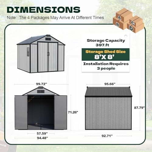 8 x 8 FT Resin Outdoor Storage Shed with Floor, Plastic Garden Shed - Image 2