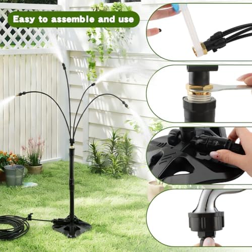 Standing Misters for Outside Patio, 35Inch Adjustable Height Misting Sprinkler with 4 Nozzles, Cooling Misting System Line 26.25FT, Anti-Leak Design, Outdoor Mister for Garden, Backyard, BBQ - Image 6