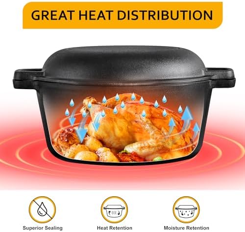 Velaze Cast Iron Dutch Oven with Skillet Lid, 2-in-1 Pre-Seasoned, 5QT - Image 4