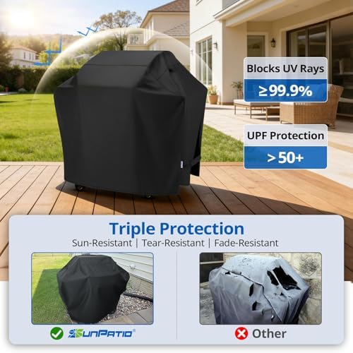 SunPatio 50 Inch Grill Cover for Outdoor Grill Heavy Duty Waterproof, Black - Image 4