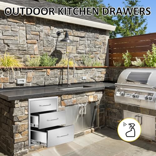 Outdoor Kitchen Drawers 18" W x 21" H x 21" D Flush Mount Triple BBQ Drawers with Chrome Handle Stainless Steel Drawer for Outdoor Kitchen Island, Patio Grill Station - Image 5
