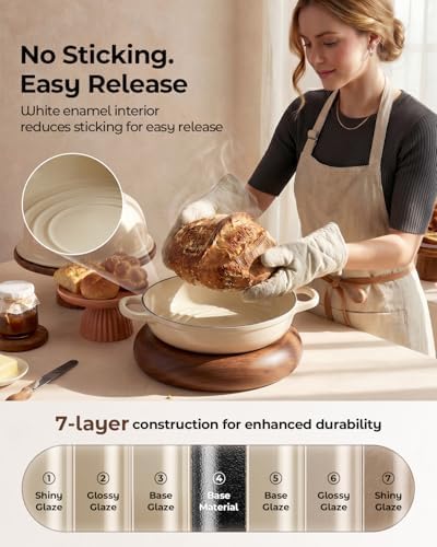 9.5-Inch Enameled Cast Iron Sourdough Bread Oven, Dome Lid, White - Image 5