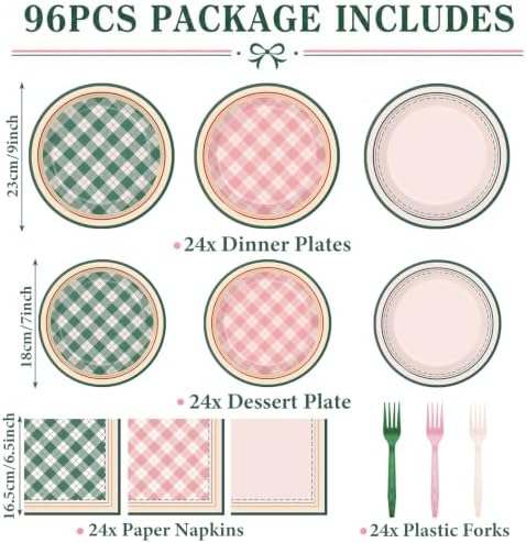 96Pcs Camp Bachelorette Decorations Plaid Plates and Napkins,Serves 24 - Image 2