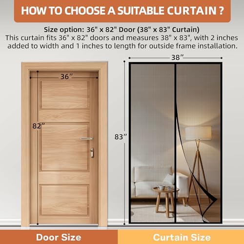 METAONLY Fiberglass Magnetic Screen Door Mesh, Works for Patio, Sliding Door, Keeps Bug Mosquito Out, Fresh Air Flow, Fits 36" x 82" Door - Curtain Size 38" x 83", Black - Image 2
