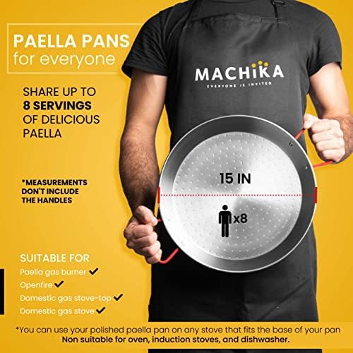 Machika Carbon Steel Pan, Premium Paella Pan for Perfect Socarrat, Versatile Carbon Steel Skillet for Indoor/Outdoor Cooking, Convex Bottom Design, 15 inches/8 Servings - Image 3